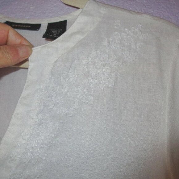 Express Women's 100% Linen Top Size S Embroidered Flared Sleeve Oversized Tunic - Picture 5 of 12